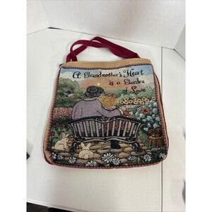 Grandmother's Heart Garden of Love Tapestry Tote Bag Burgundy Canvas Back 16x15